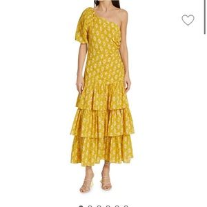 Veronica Beard Virginia One Shoulder Maxi Dress Yellow